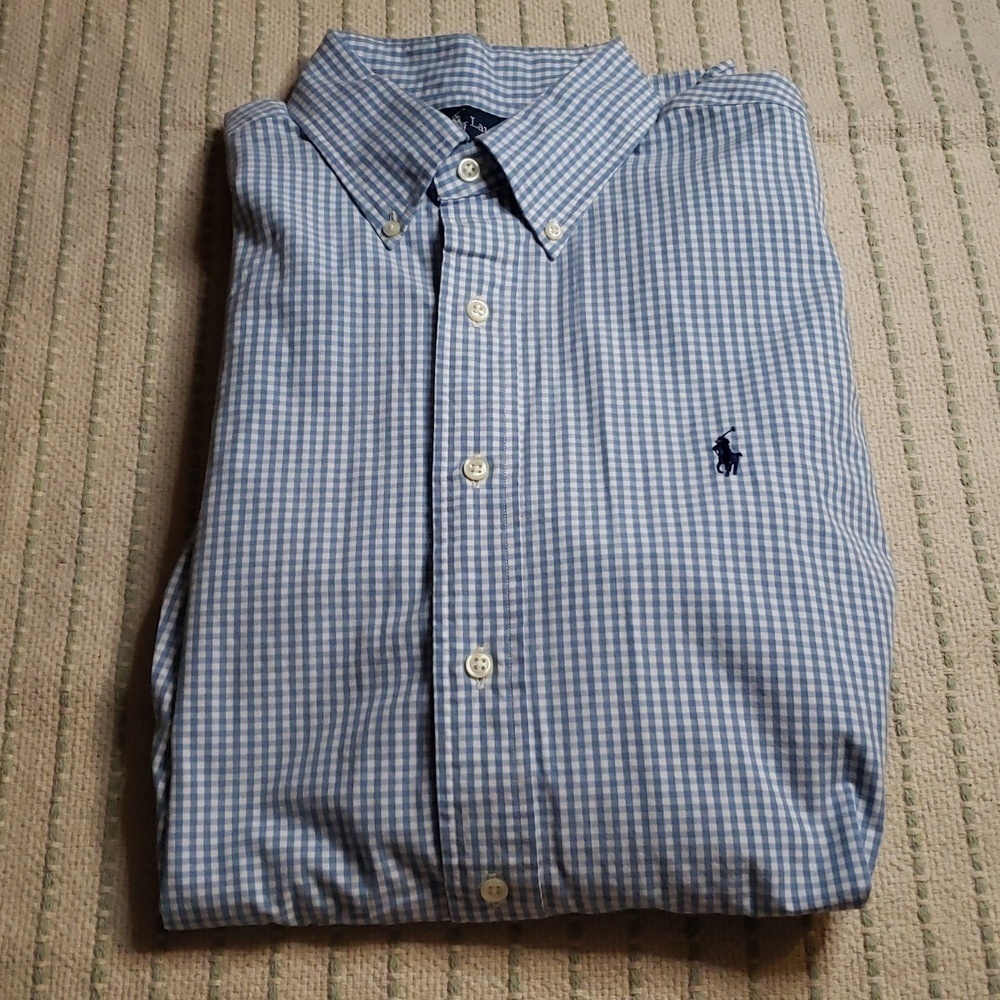 Ralph Lauren baby blue/white mini "blake" button down long sleeve large